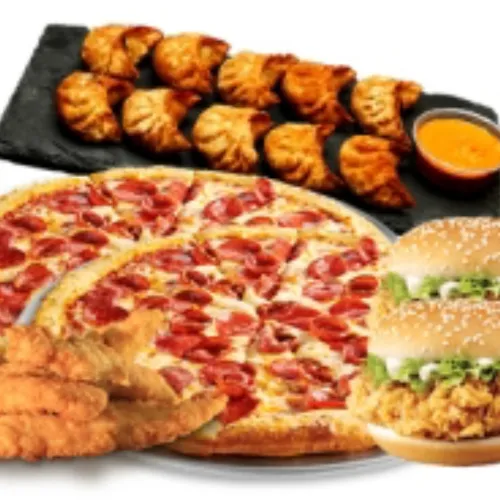 2 Pizza 2 Classic Burger Momos Strips
